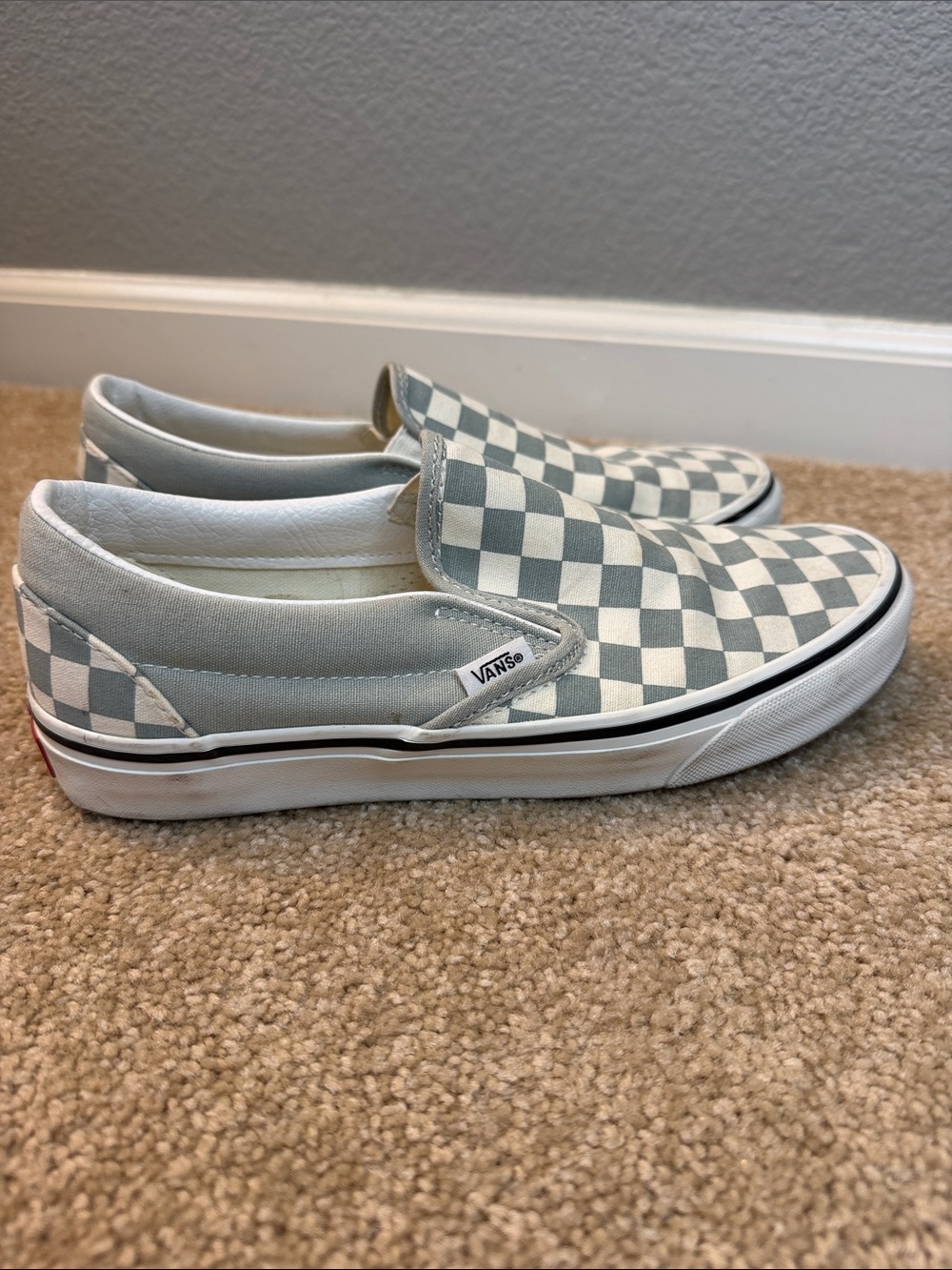 Vans Slip-On Checkerboard Sneakers - Gray & White Size 8.5 Women’s - Picture 2 of 8